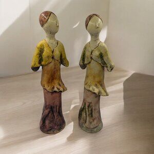 Vintage Ceramic Figurines Sculptures Hand made and signed by AT 17" Tall